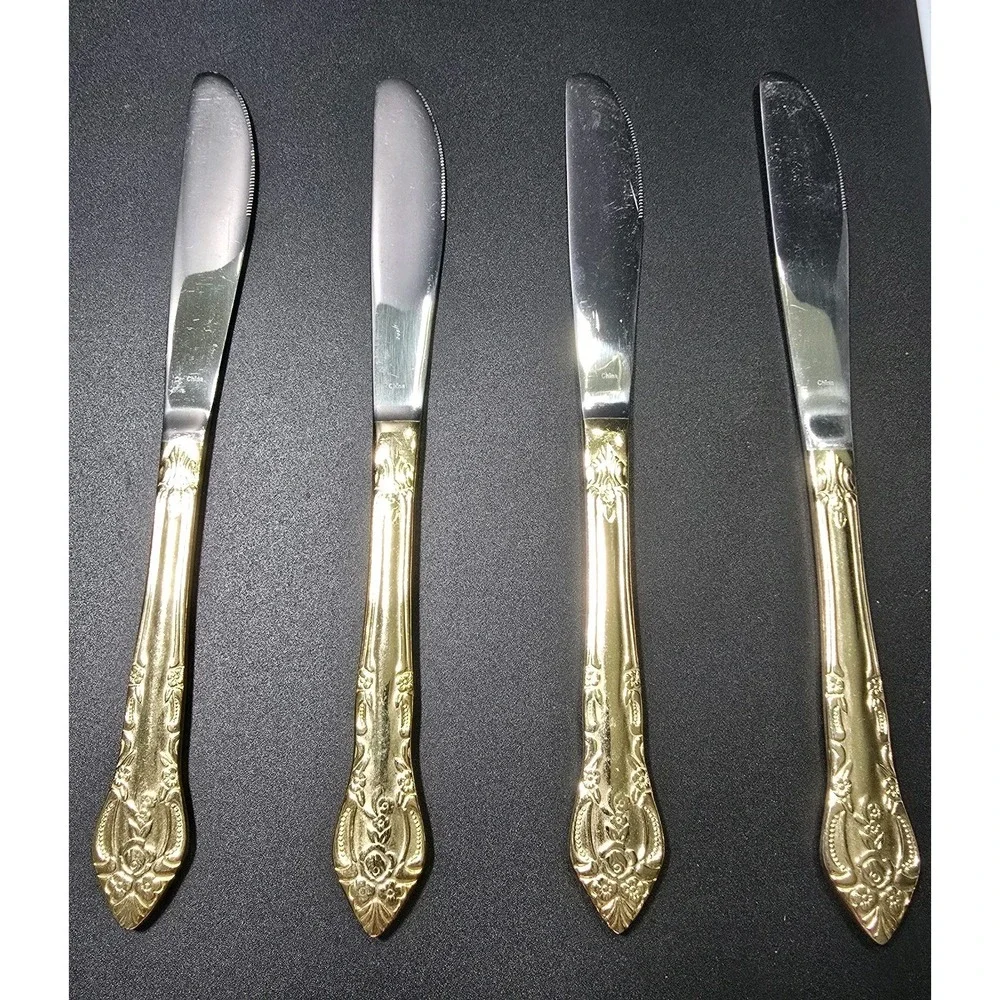 Vintage Hampton Silversmith Versailles Gold Plated Dinner Knives Set Of 4